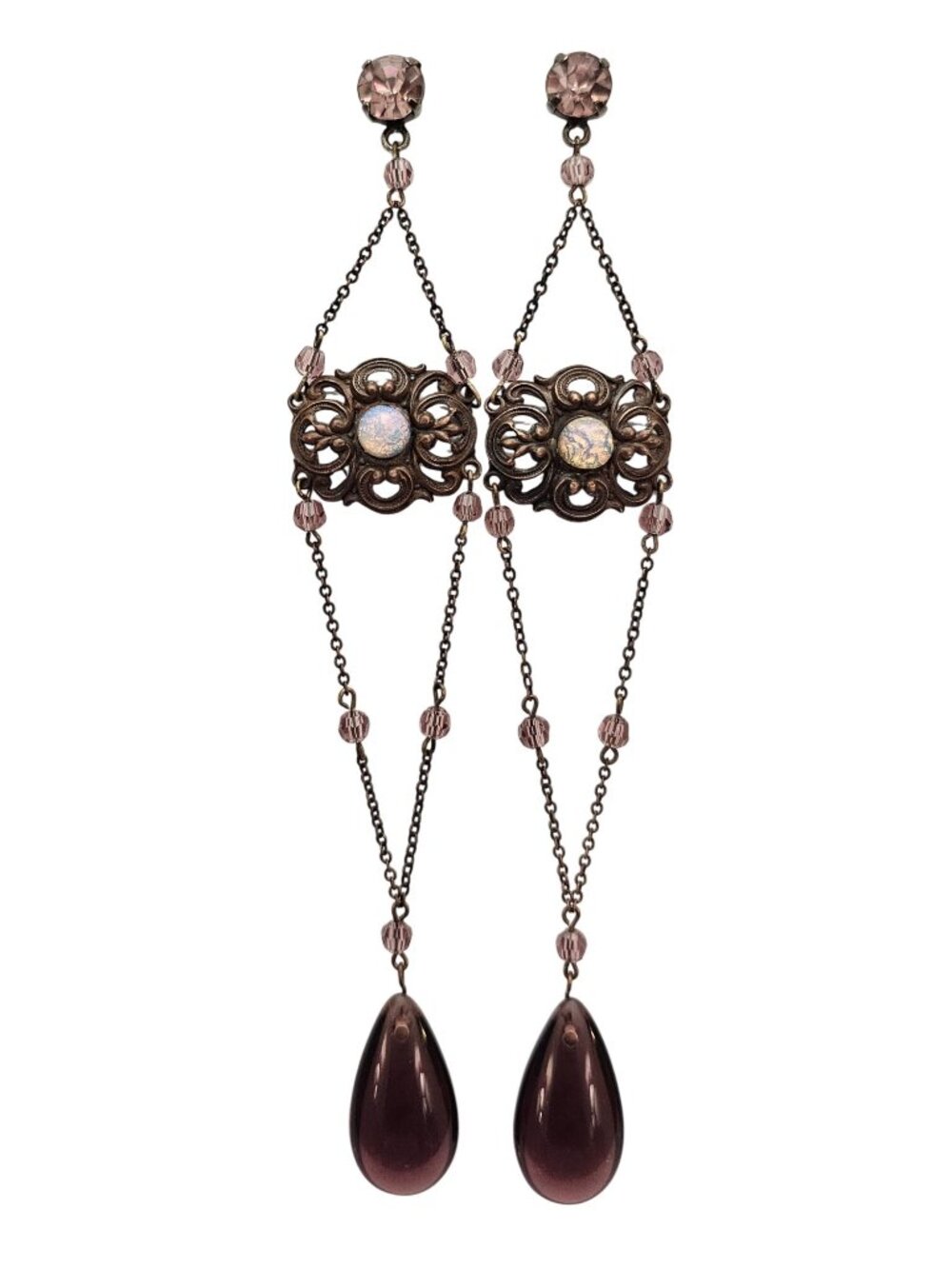 Purple Dragons Breath Cab Shoulder Dusters Repoussé Dangles Post Earrings J623